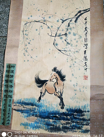徐悲鴻 春郊放馬 長巻 掛軸 約355cm 徐悲鸿《马》-北京艺术品交易网